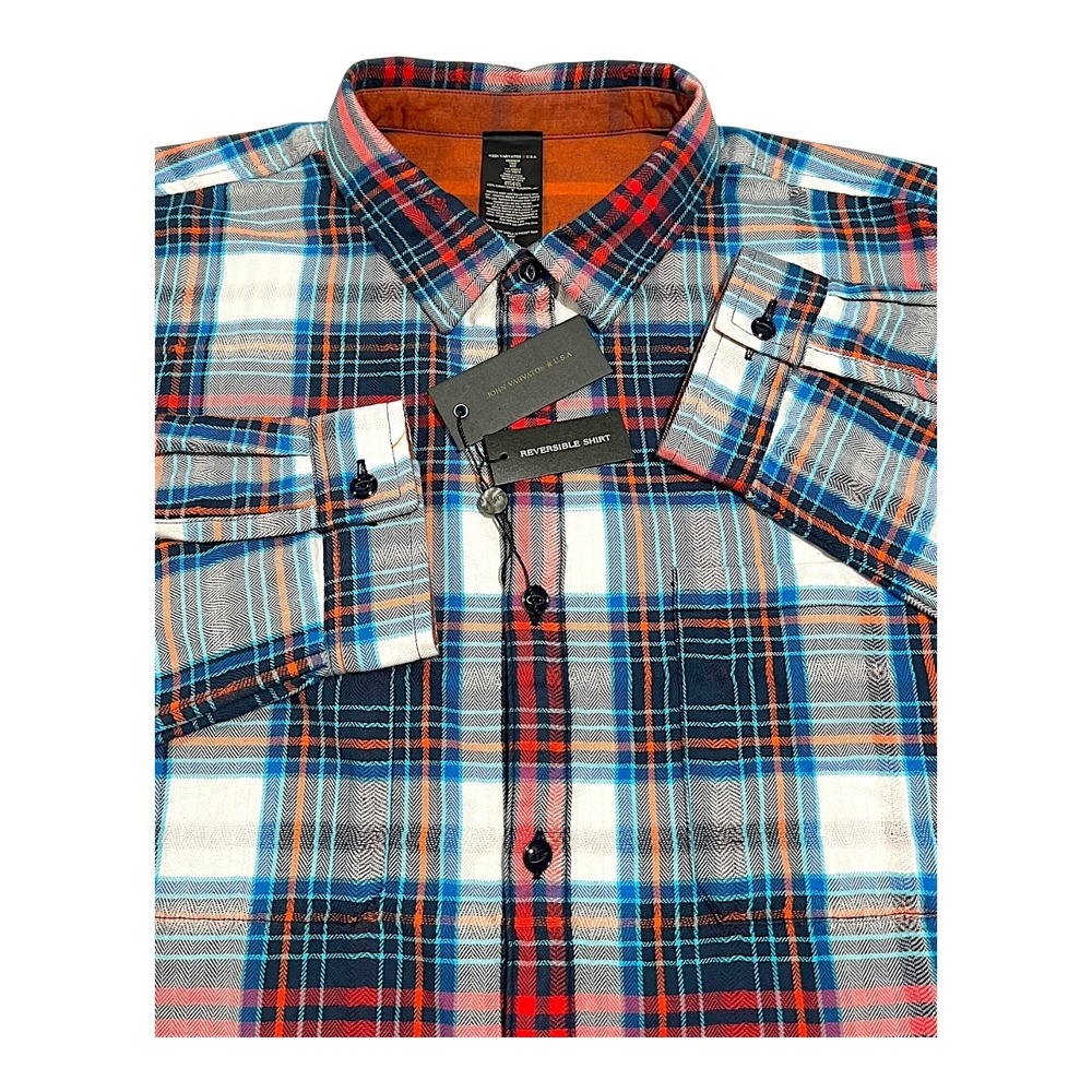NWT John Varvatos USA Reversible‎ Plaid Shirt Men's L Long Sleeve Button Down